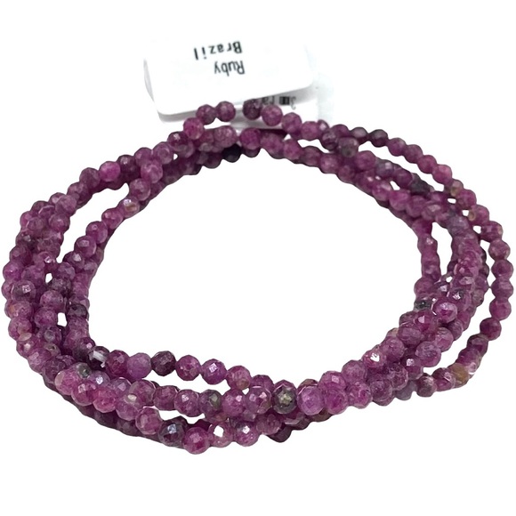 3mm Ruby Beaded Stretch Bracelet Natural Raw Genuine Stone Gemstone Faceted - Picture 8 of 9